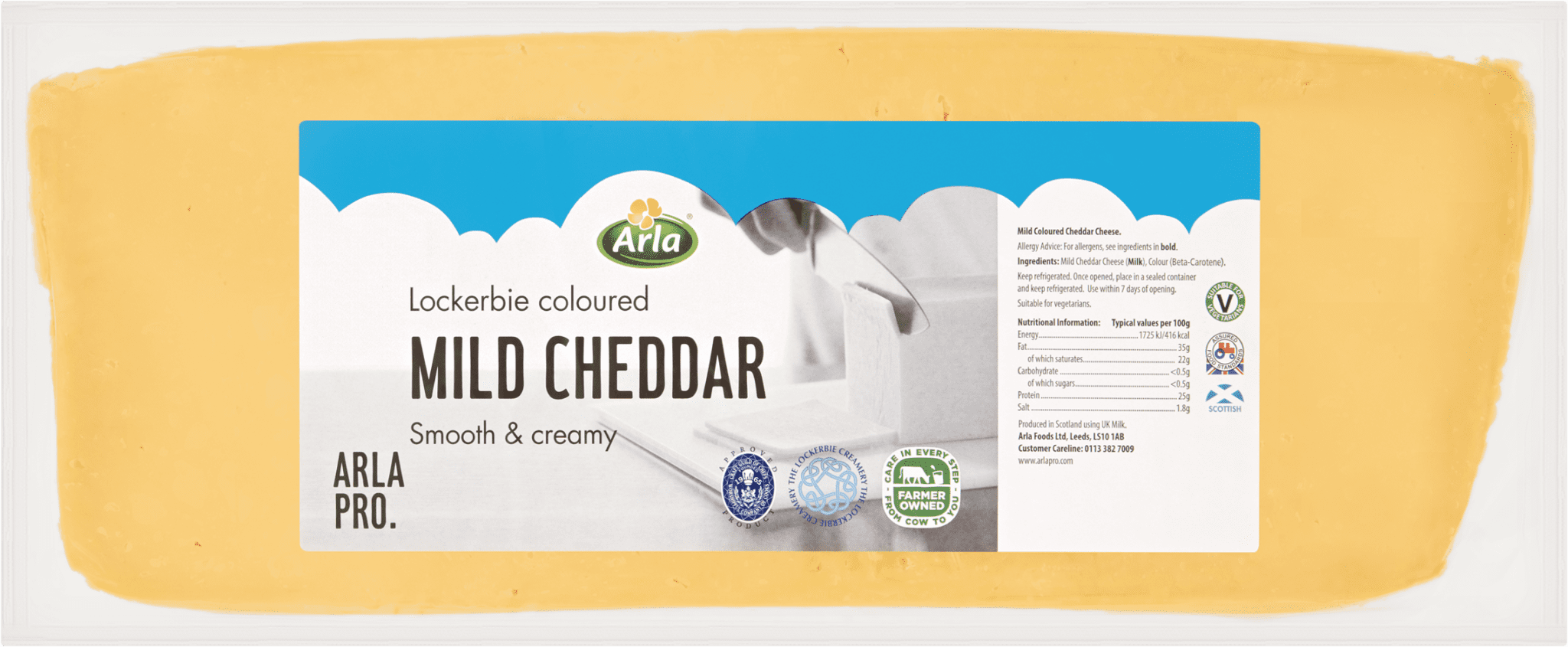 ARLA PRO SCOTTISH MILD COLOURED CHEDDAR BLOCKS (26285) - Excel Food